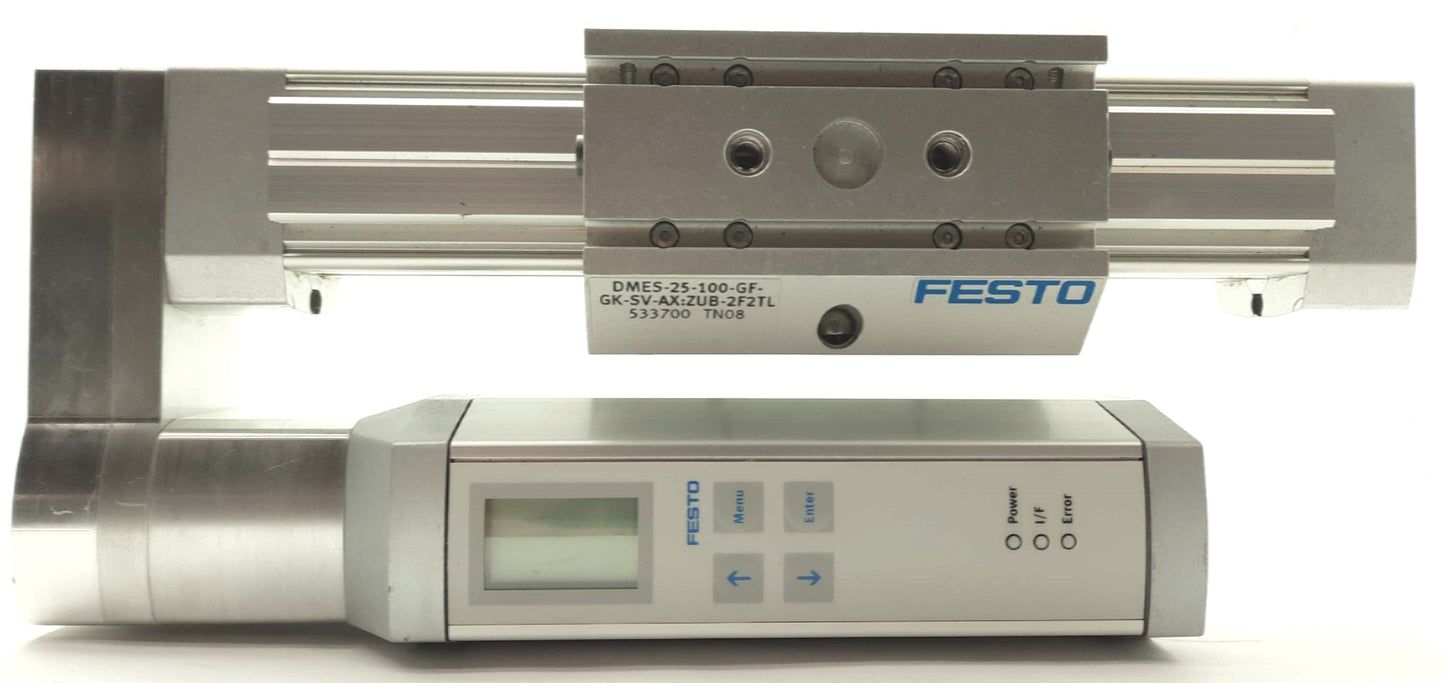 Used Festo DMES-25-100-GF-GK-SV-AX Linear Positioner & Drive 100mm Travel 24VDC