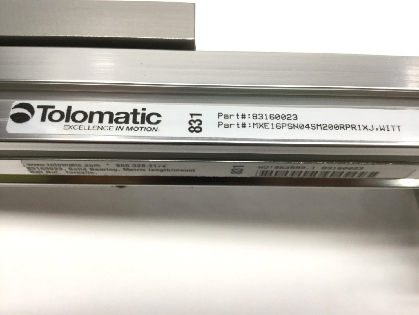 Used Tolomatic MXE16PSN04SM200RPR1XJ Rail Screw Actuator, Stroke: 200mm, 110mm x 36mm