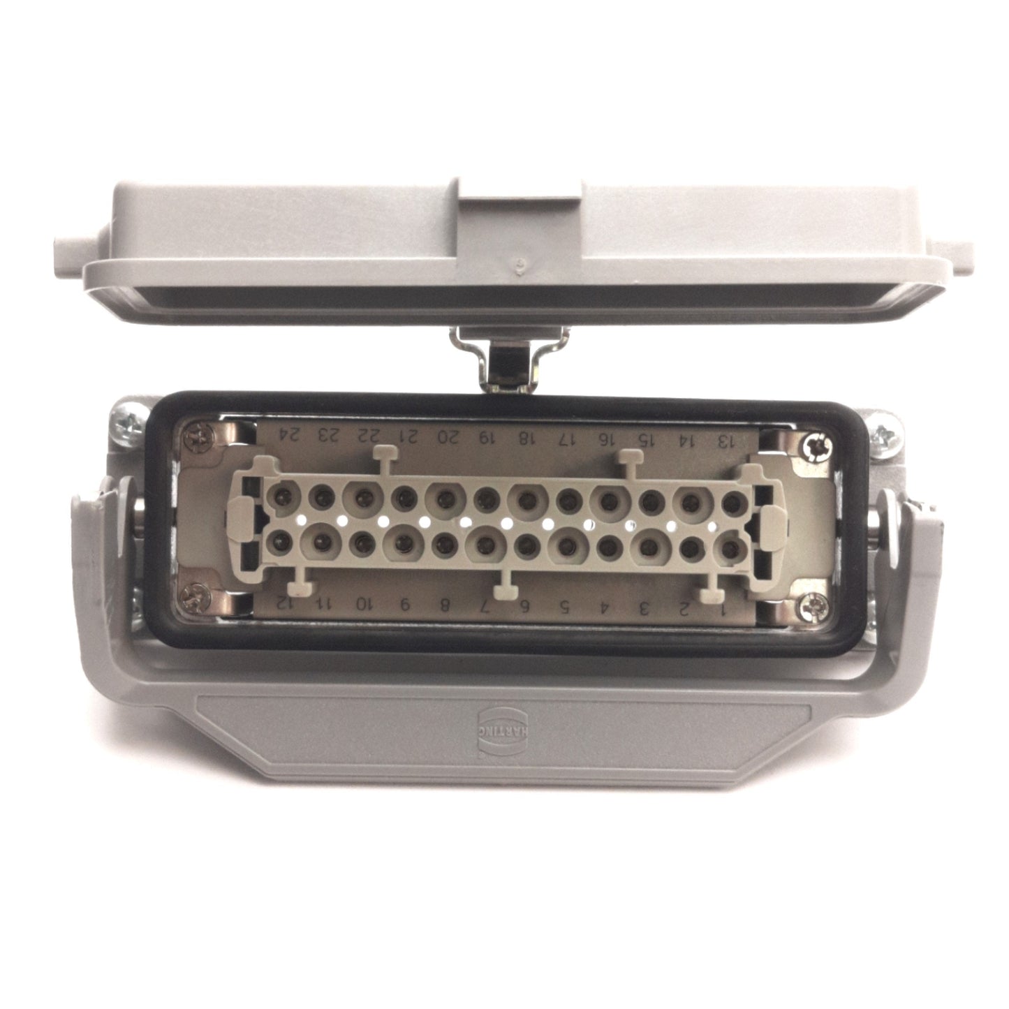 Used Harting Han 24 E-F Female Connector 24 Pin, 500V 15A w/ Plastic Latch Housing