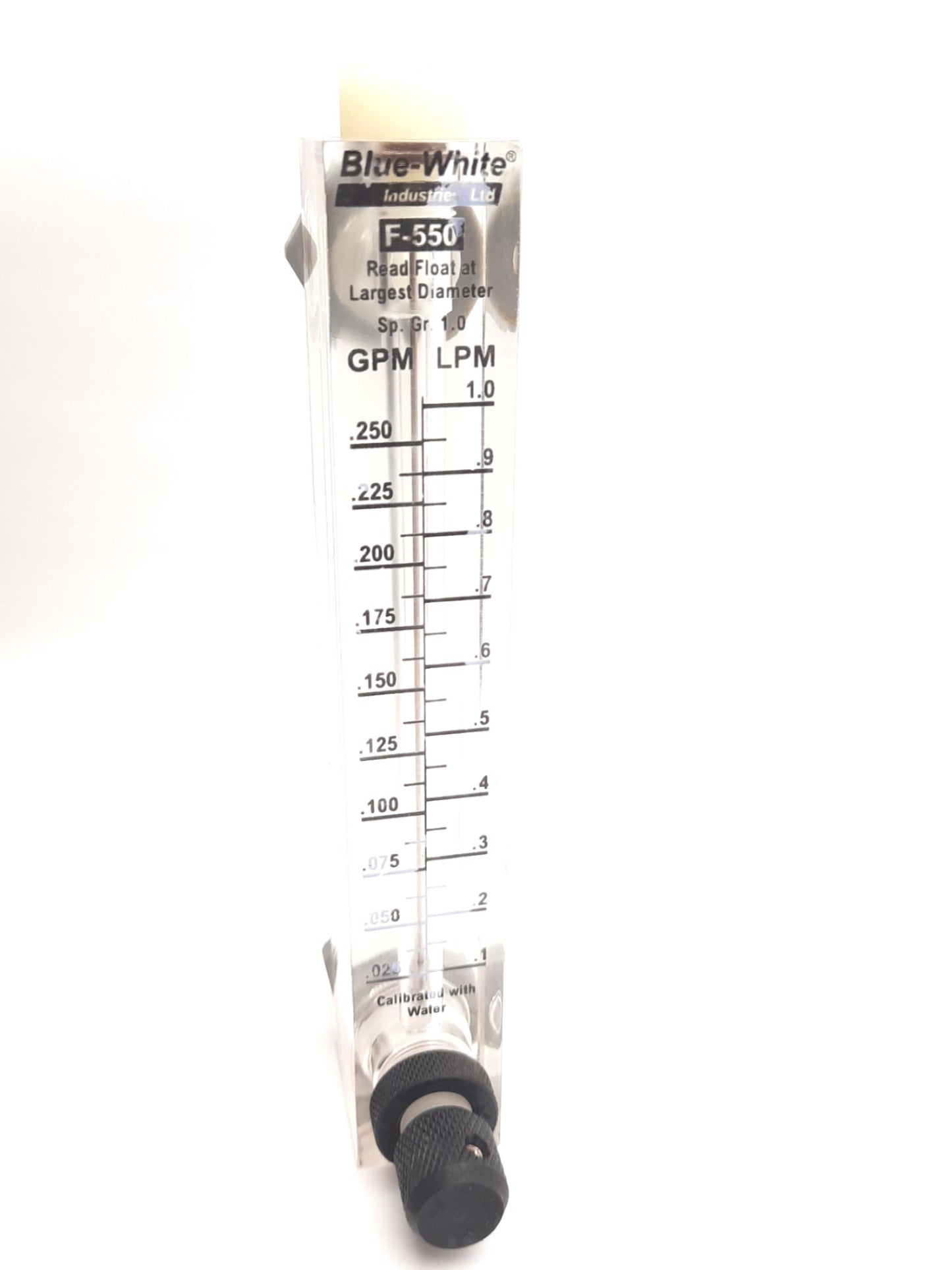 Used Blue-White F55250L Flow Meter, 1/4" NPT, 0-1LPM / 0.25GPM, 100mm Scale