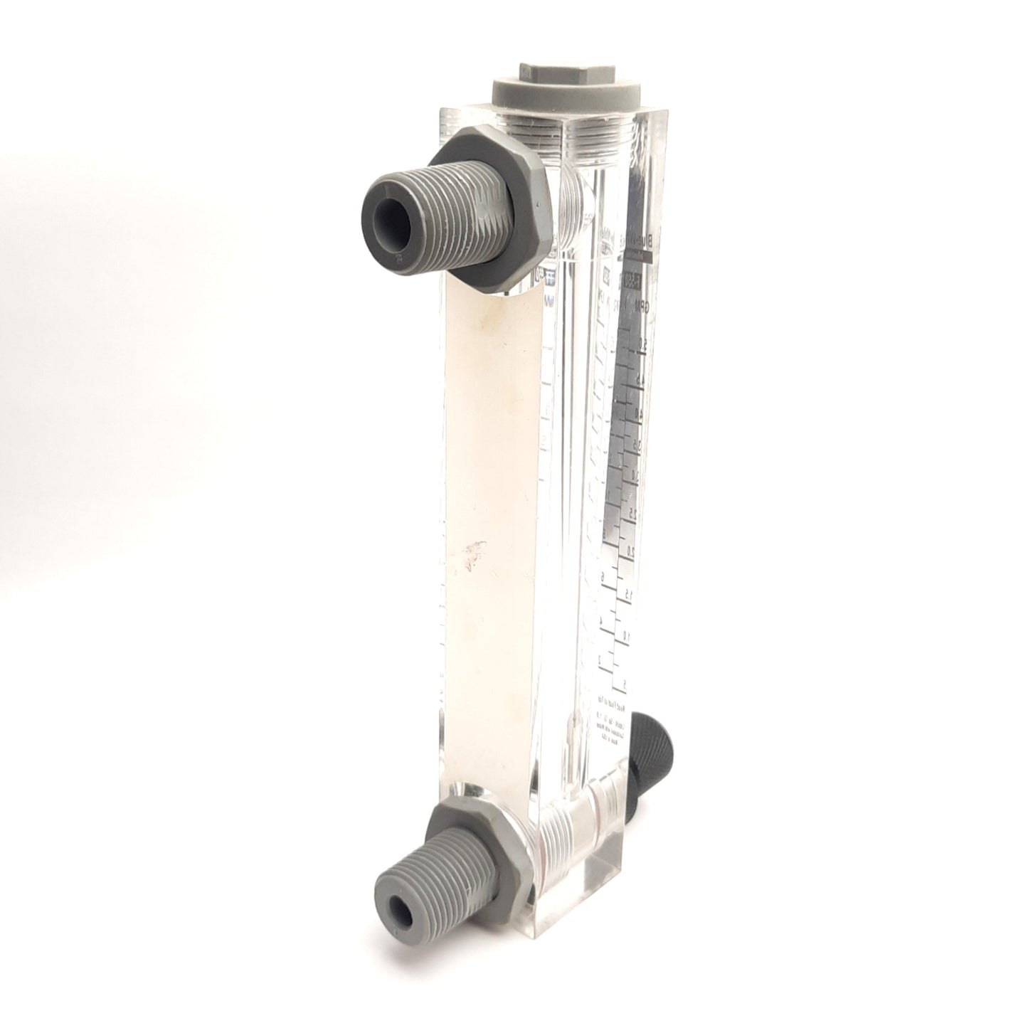 Used Blue-White F-55200L Flow Meter, 2-20LPM/0.5-5GPM, 1/2" NPT, 100mm Scale