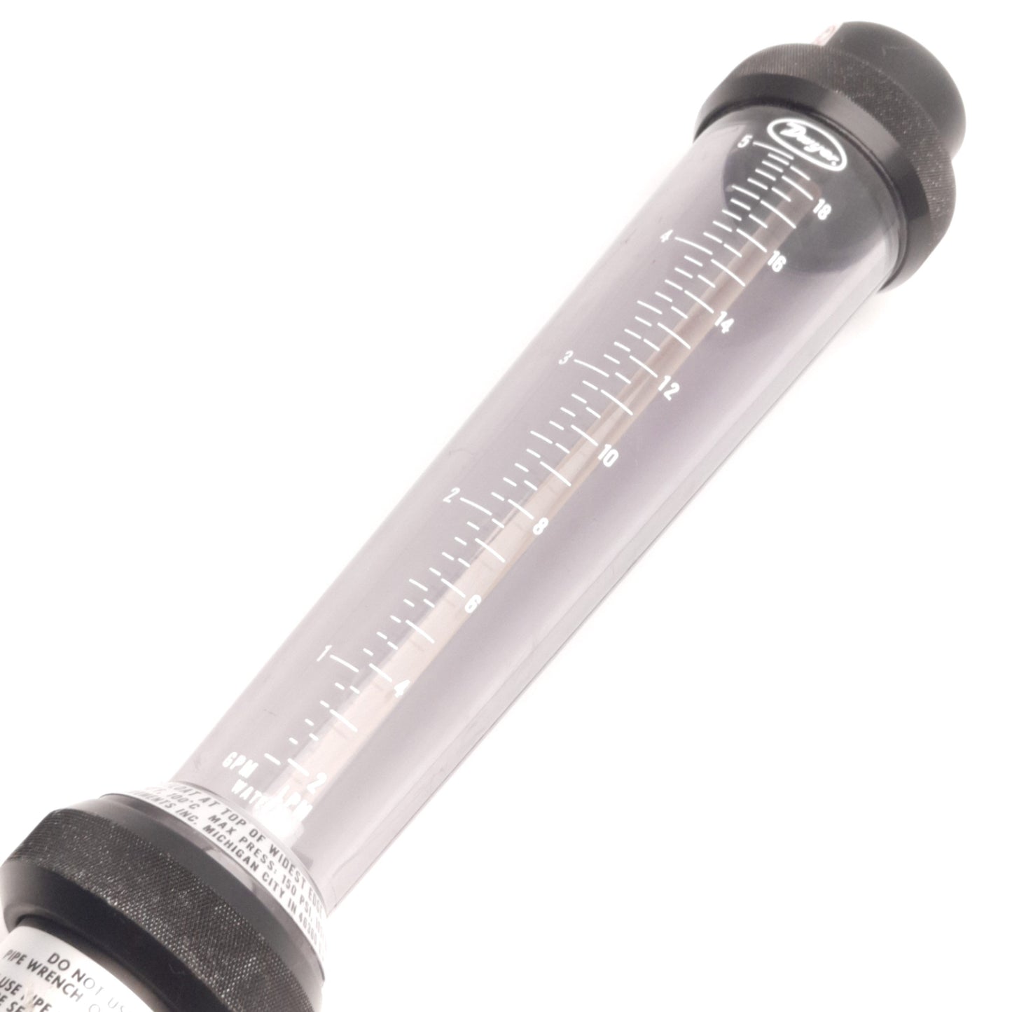 Used Dwyer UV-1112 Flowmeter, 2-19LPM/0.5-5GPM Water, 1" NPT, 6" Scale, 150Psi Max