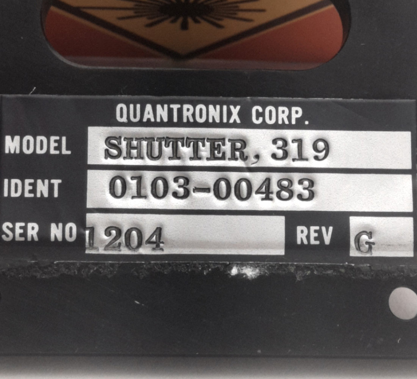 Used Quantronix Shutter. 319, 0103-00483 Laser Shutter Module, For IM-0103-0146 Unit