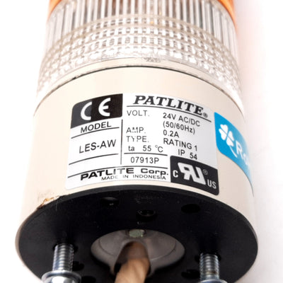 Used Patlite LES-AW Stack Light LED Signal Tower, Red Amber White, 24VAC/DC 0.2A