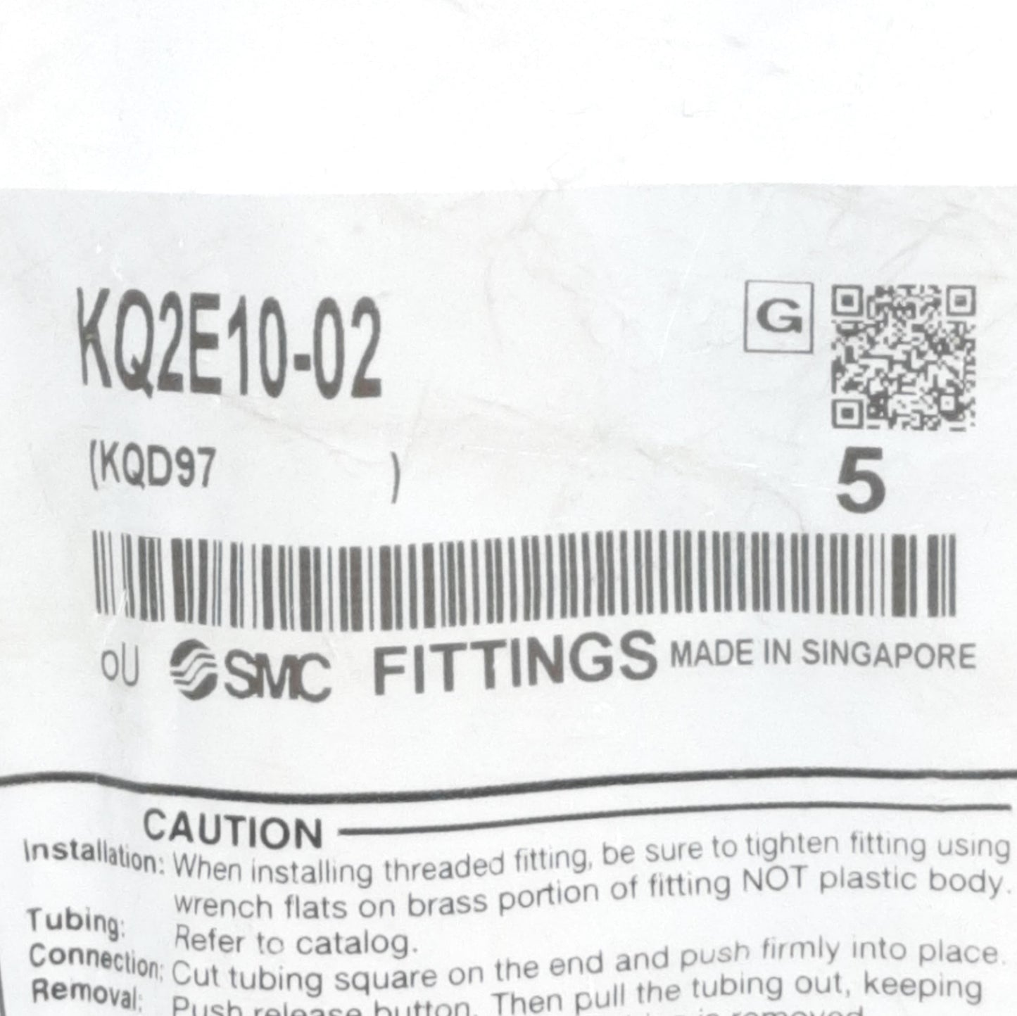 New Lot of 5 SMC KQ2E10-02 Female Bulkhead Connector, 10mm P2C to R1/4, 1 MPa Max