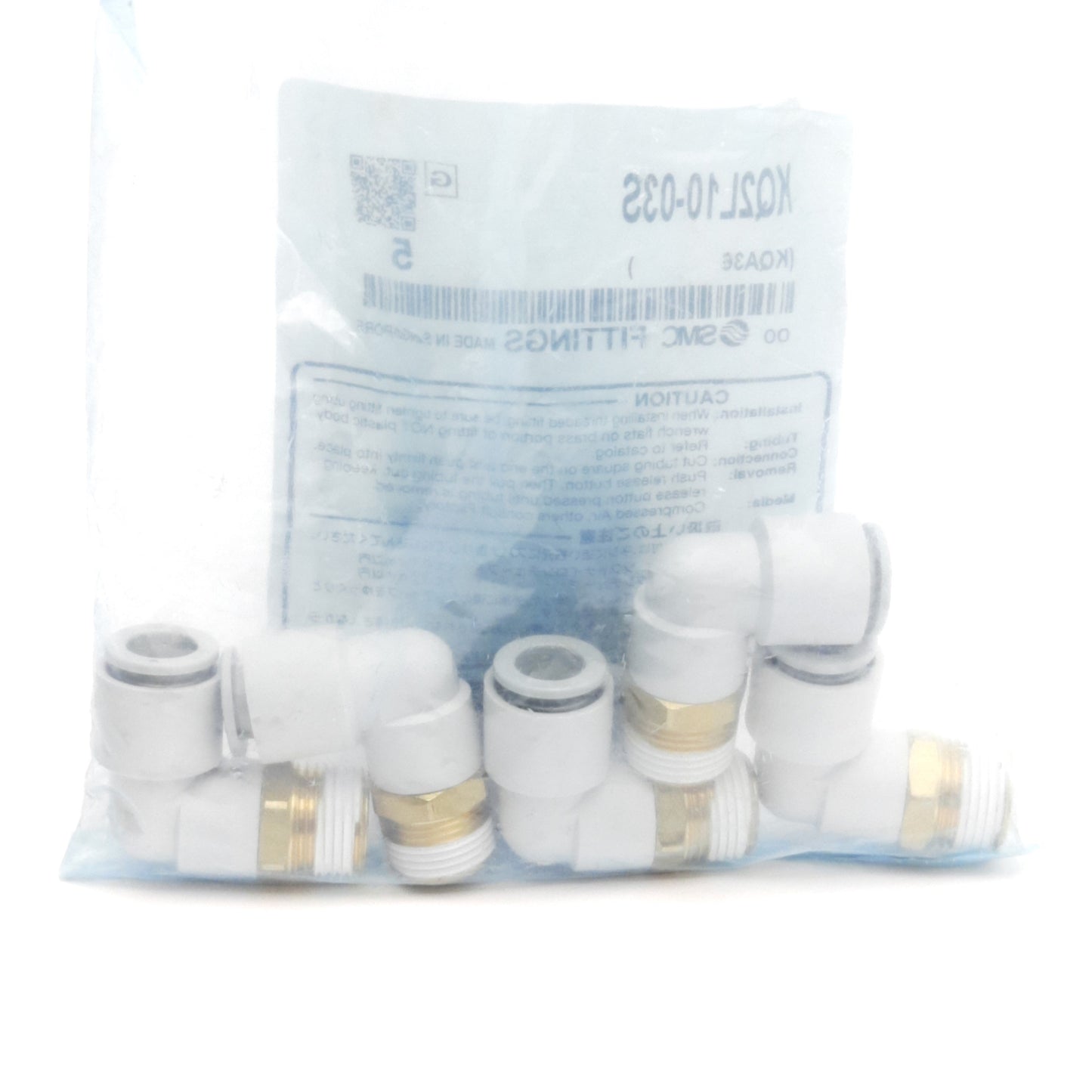 New Lot of 5 SMC KQ2L10-03S Male Elbow Fitting, 10mm P2C to R3/8, 1MPa Max