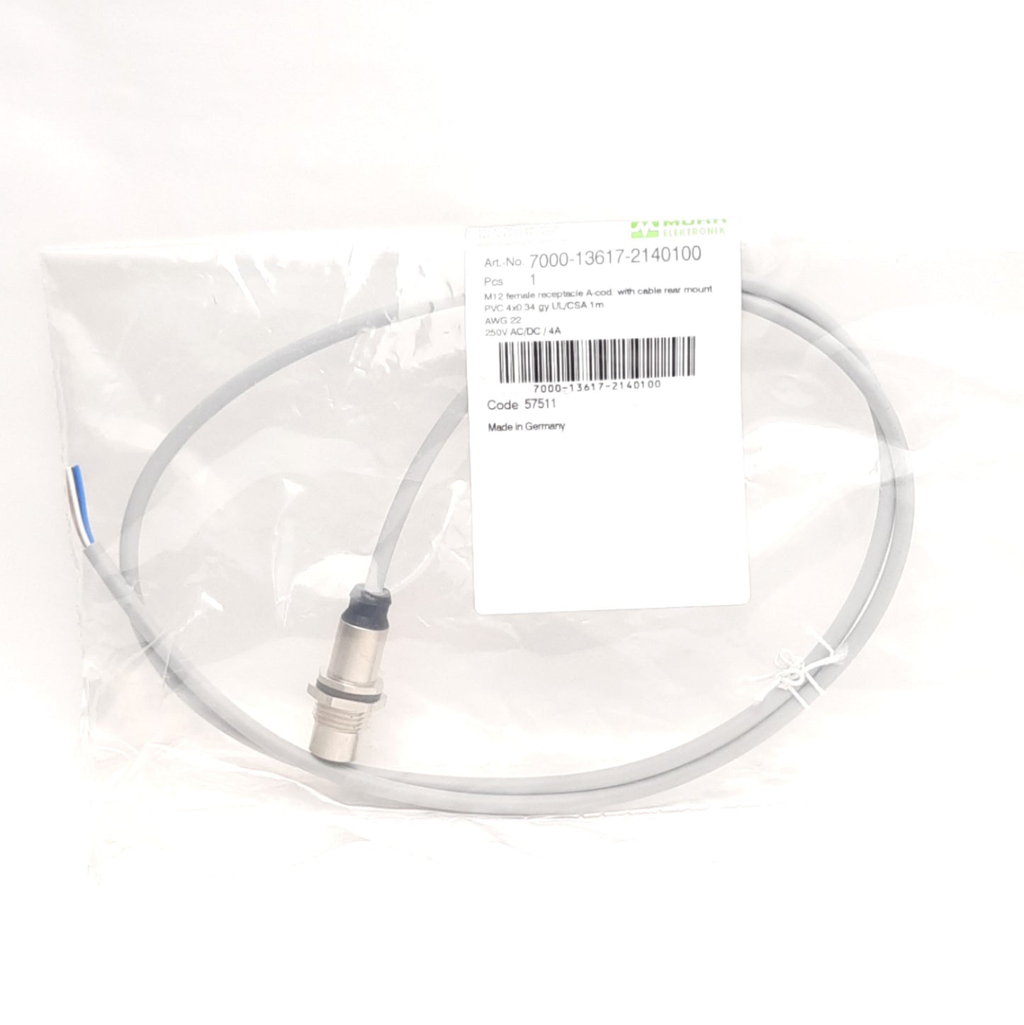 New MurrElektronik 7000-13617-2140100 Panel Mount Receptacle, M12 4-Pin F, 250V 4A