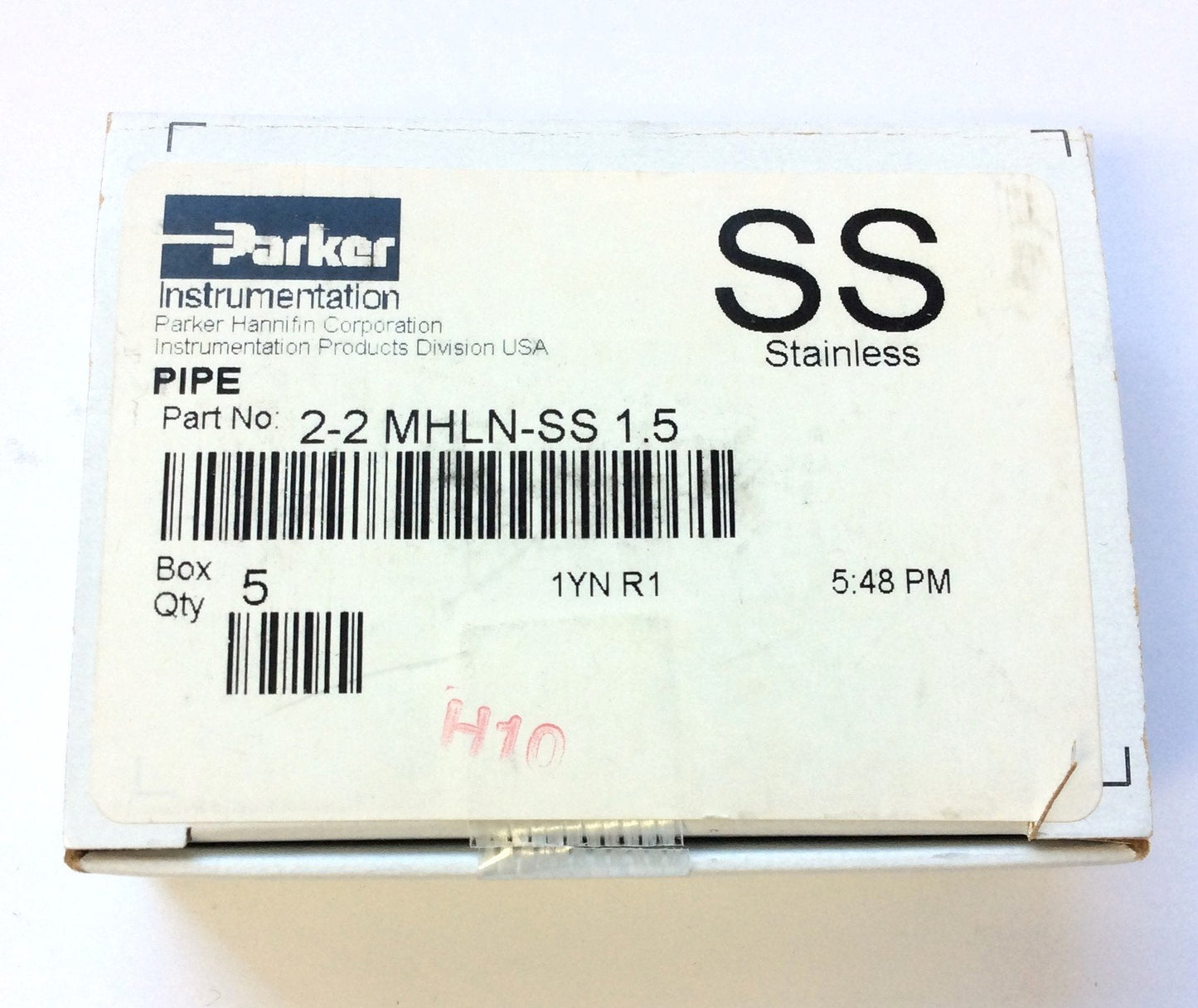 New Box of 5 Parker 2-2 MHLN-SS Hex Nipple 1/8" MNPT, 9100PSIG, 316SS, 1.5" Long