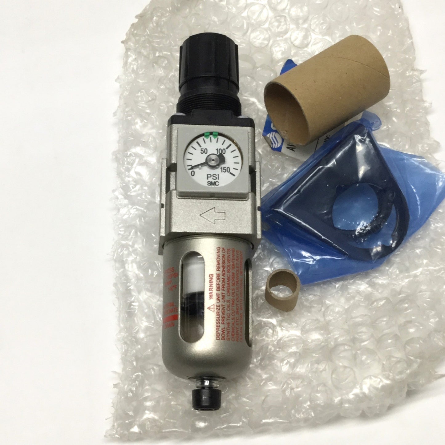New SMC AW20-N02BE-CRZ Pressure Regulator/Filter, 1/4" NPT, 7-125psi, Built-In Gauge