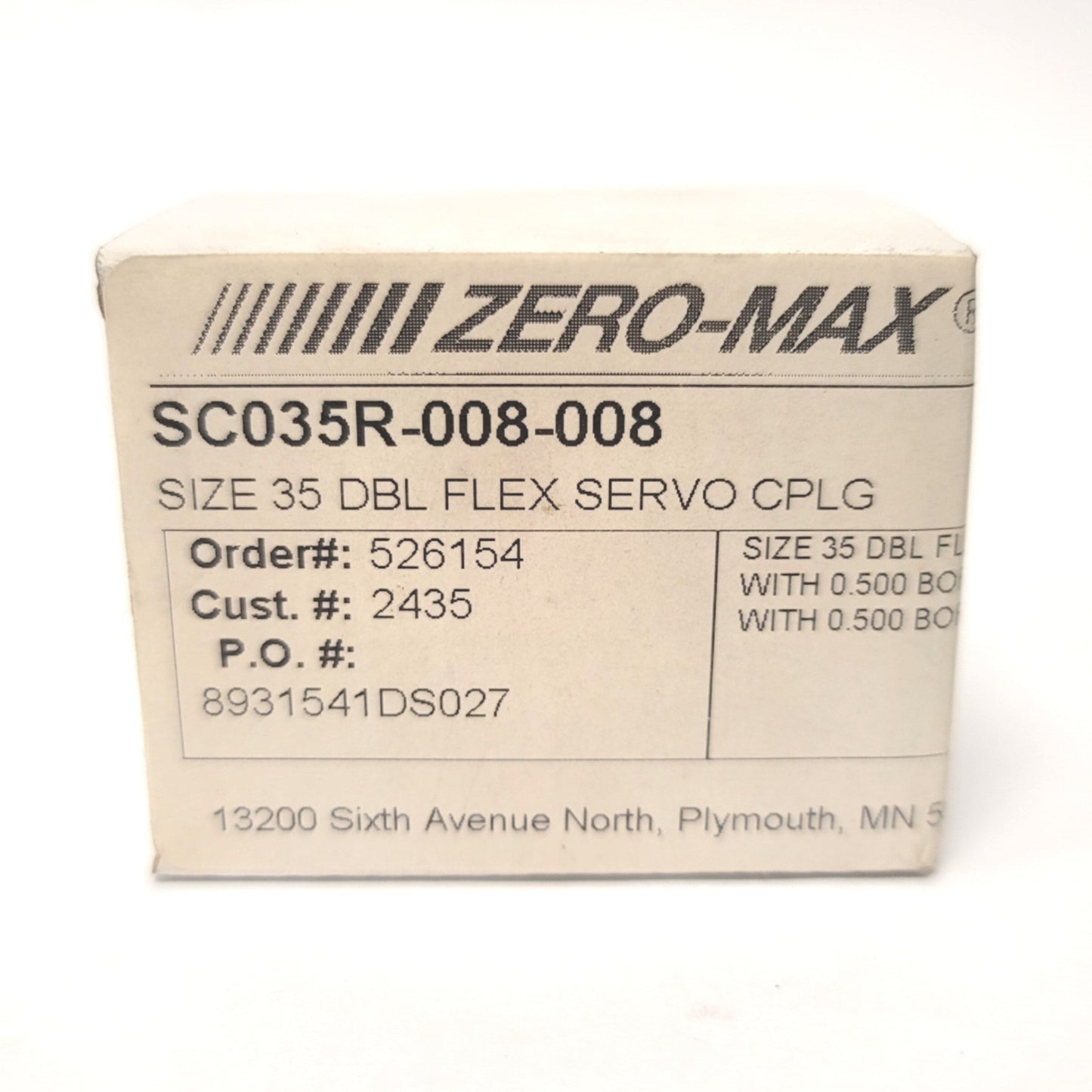 New Zero Max SC035R-008-008 ServoClass Double Flex Motor Coupling, 0.5" to 0.5"