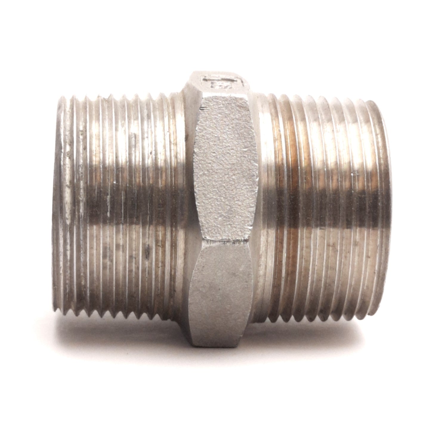 Used Stainless Steel Male Hex Nipple 316SS, 1-1/4" NPT Male to 1-1/4" NPT Male