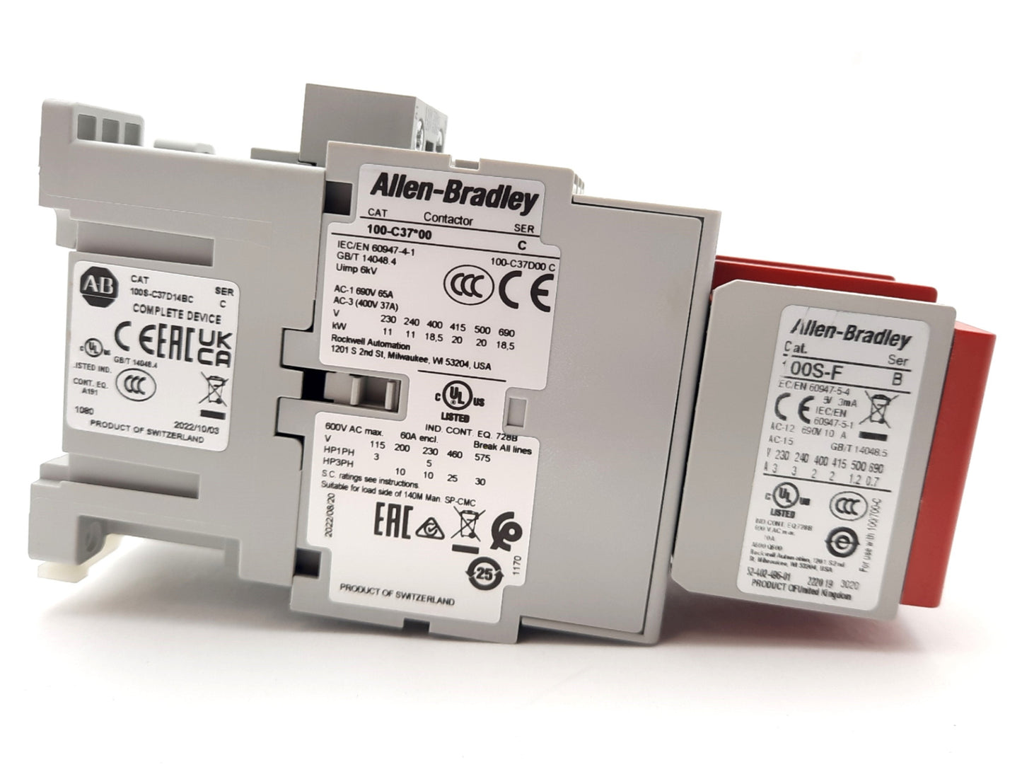 New Allen Bradley 100S-C37D14BC Safety Contactor 110-120VAC 37A 3 N.O, 1 N.O. 4N.C.