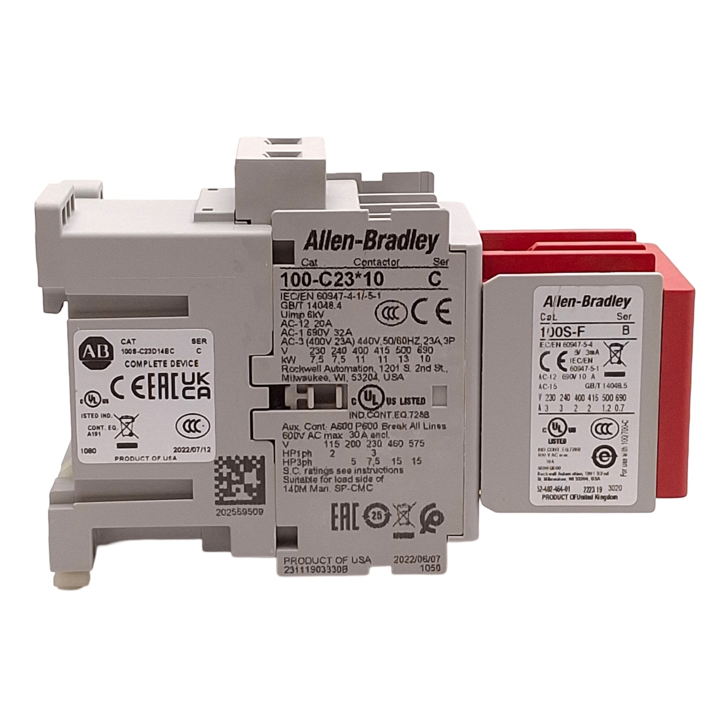 New Allen-Bradley 100S-C23D14BC Safety Contactor 3-Pole, 23A 400VAC, 110/120VAC Coil