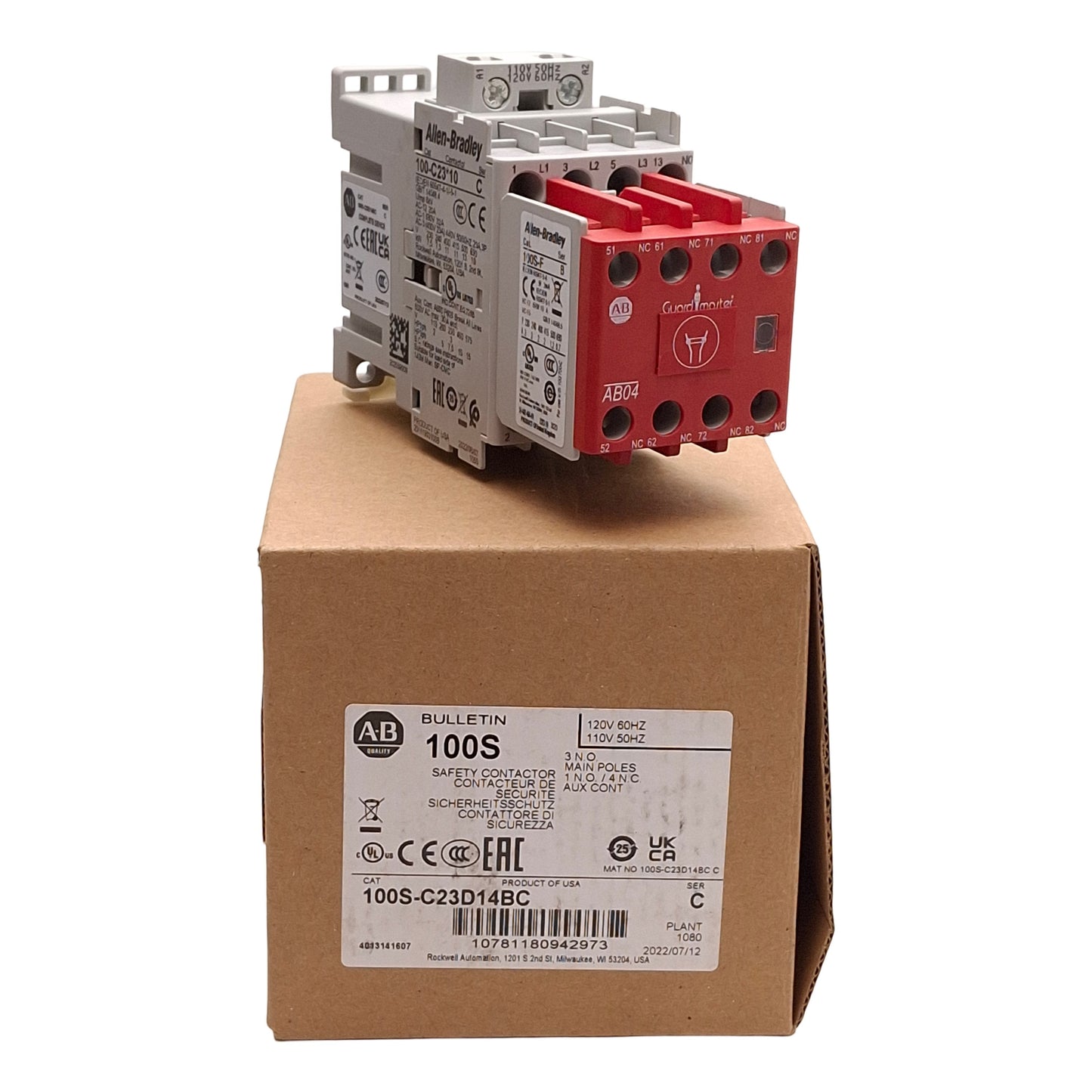 New Allen-Bradley 100S-C23D14BC Safety Contactor 3-Pole, 23A 400VAC, 110/120VAC Coil