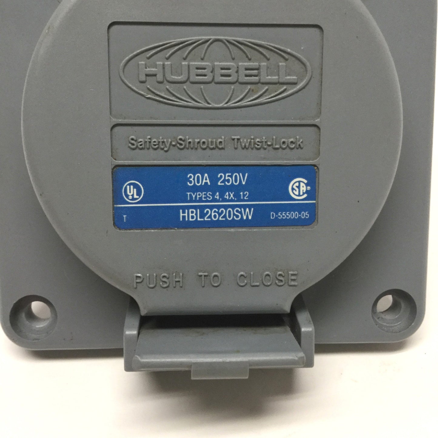 Used Hubbell HBL2620SW Watertight Safety Twist-Lock Receptacle 30A, 2P, 3-Wire L6-30R