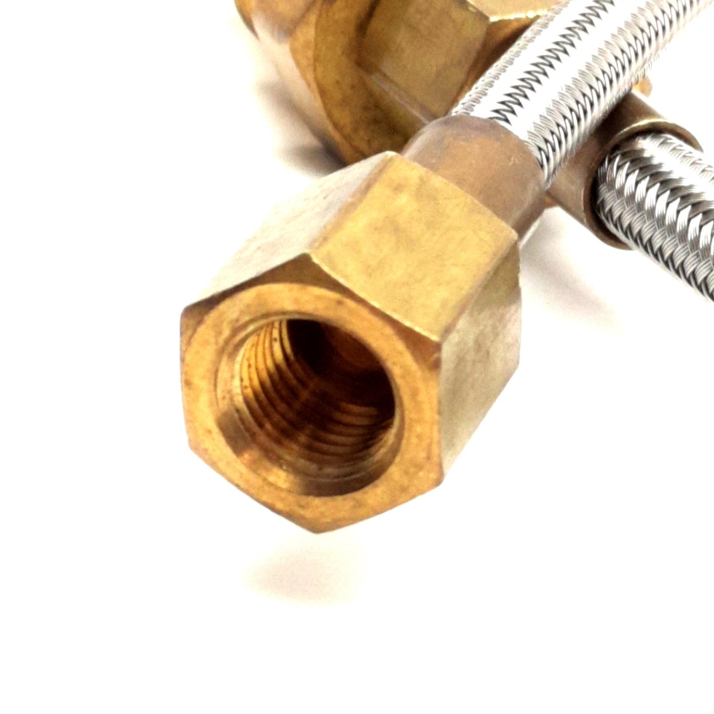 Used Braided Stainless Steel Hose w/ CGA 580 Oxygen Fitting to 1/4" NPT, 3 Ft Length