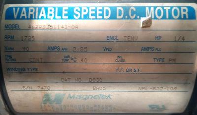 Used MagneTek 46223351143-0A DC Motor 1/4HP 1725RPM 90VDC 2.85A 5/8" Shaft 56C Frame