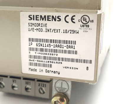 Used Siemens 6SN1145-1AA01-0AA1 Simodrive U/E-Module INT/EXT. 10/25KW 400-480VAC