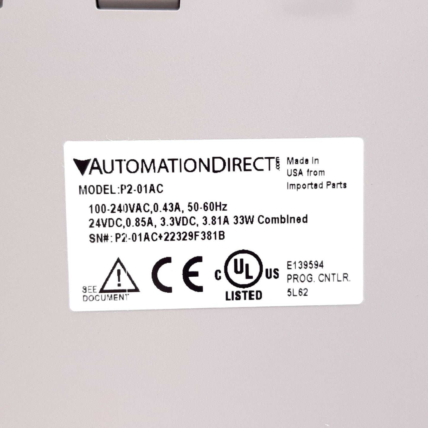 New Automation Direct P2-01AC P2000 PLC Power Supply, In: 100-240VAC, Out: 24VDC 33W