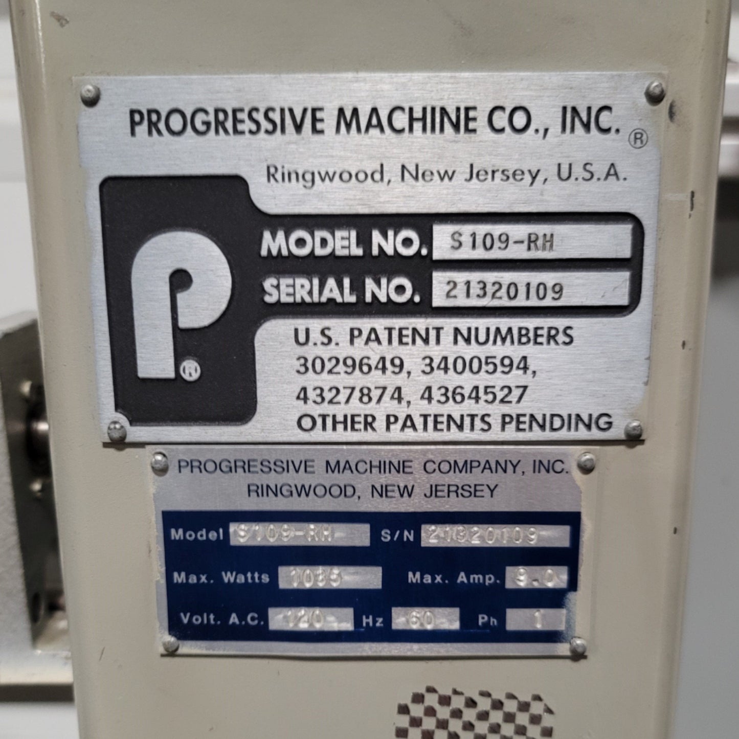 Used Progressive Machine Co S109-RH Single Spindle Traverse Winder W/ Loop Controller