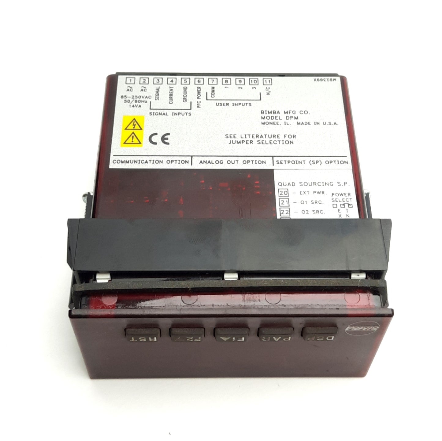 Used Bimba Model DPM 1/8 DIN Panel Meter, 65-250V AC Supply, 30VDC Input, 10V DC Out