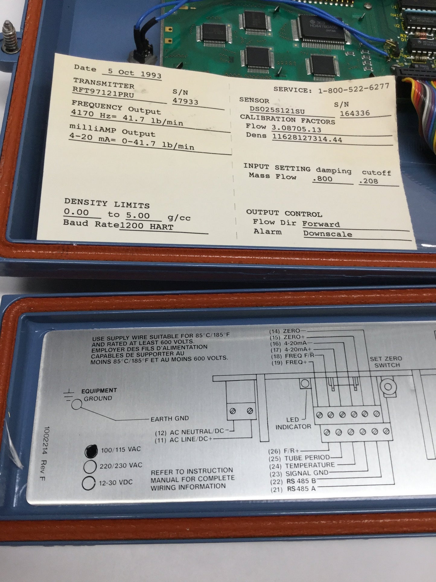 Used Micro Motion RFT9712-1PRU Mass Flow Sensor and Remote Transmitter 0-41.7lb/min