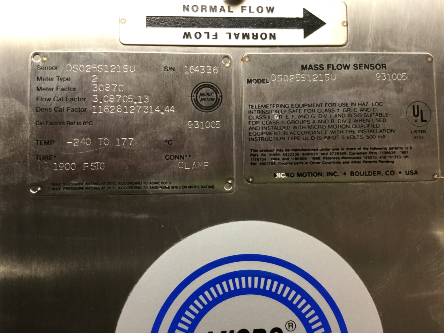 Used Micro Motion RFT9712-1PRU Mass Flow Sensor and Remote Transmitter 0-41.7lb/min