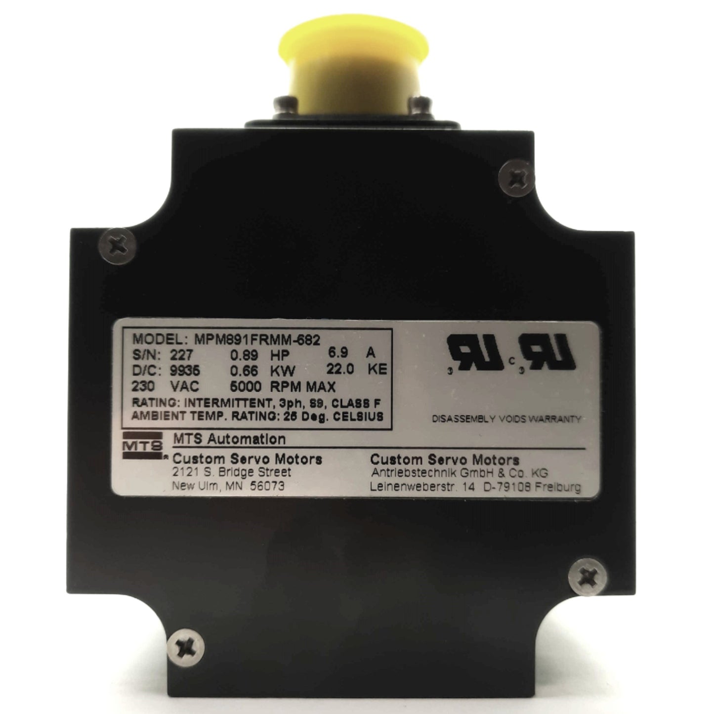New – Open box MTS MPM891FRMM-682 MaxPlus Servo Motor 230VAC 6.9A 0.66kW 5000RPM 89mm Frame