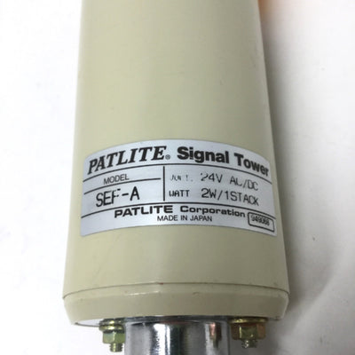 Used Patlite SEF-A Stack Light LED Signal Tower 24V AC/DC 2W Amber Lens, 11" Post