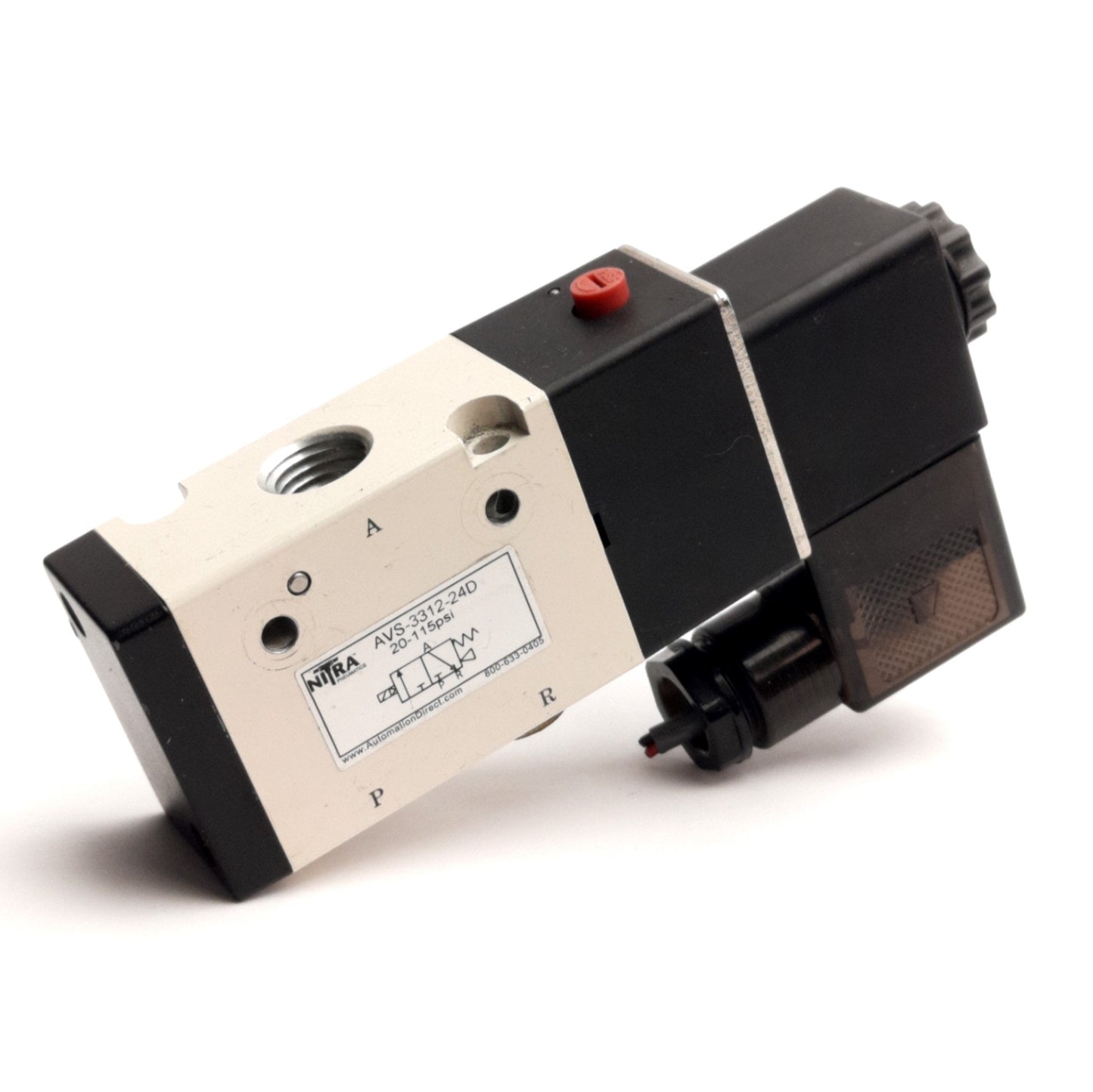 Used Automation Direct AVS-3312-24D Nitra Solenoid Valve, 2-Pos 3-Port, N.C., 24V DC