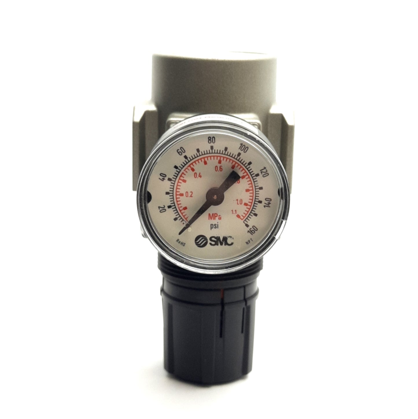 Used SMC AR30-N03-Z Pressure Regulator w/ 160Psi Gauge, 3/8" NPT, 125Psi Set Pressure