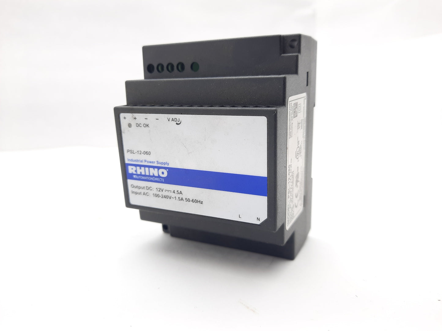 Used Rhino PSL-12-060 Switching Power Supply 1 Phase 11-14VDC, 90-264VAC 125-375VDC