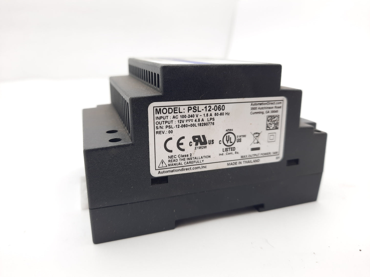 Used Rhino PSL-12-060 Switching Power Supply 1 Phase 11-14VDC, 90-264VAC 125-375VDC