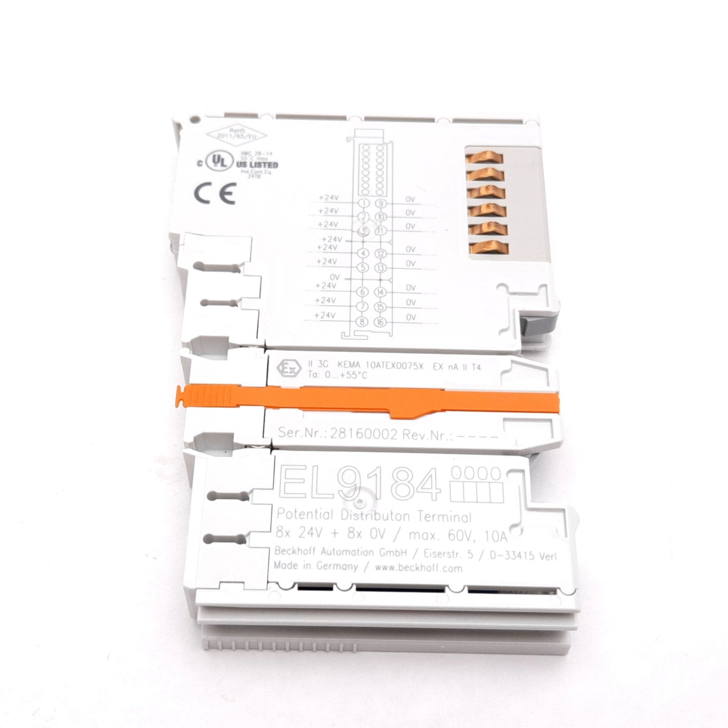 Used Beckhoff EL9184 Potential Distribution Terminal Module 8 x 24V 8 x 0V Contact