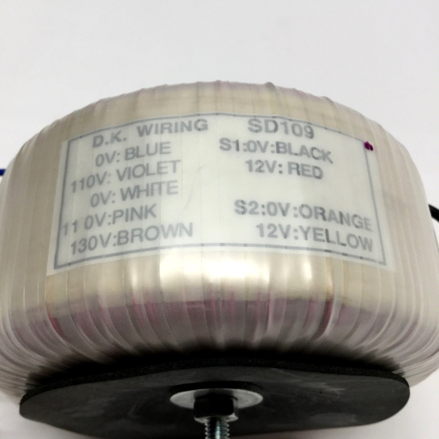 Used D.K. Wiring SD109 Toroidal Transformer, Dual Output, 110/130V Pri, 12V Sec Ø4.5"