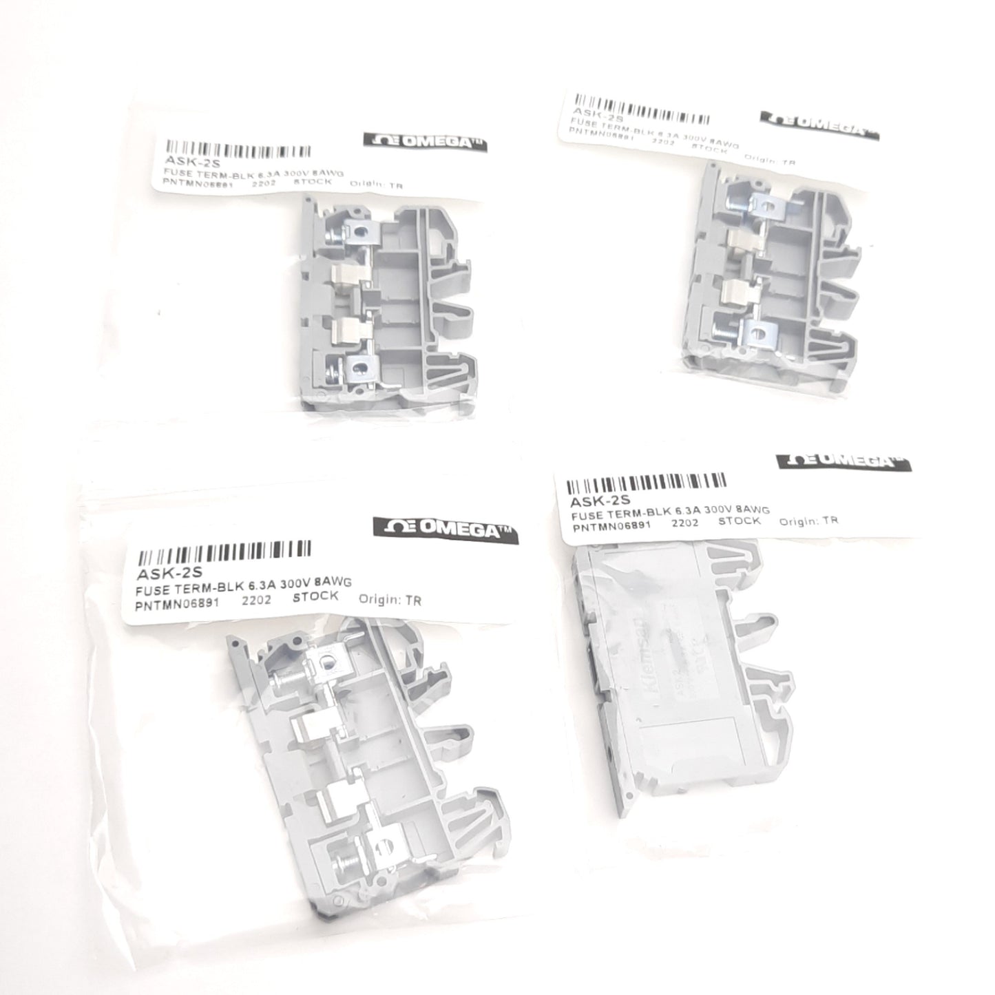 New Lot of 4 Omega Engineering ASK-2S Terminal Block Fuse Holders, 300V 6.3A