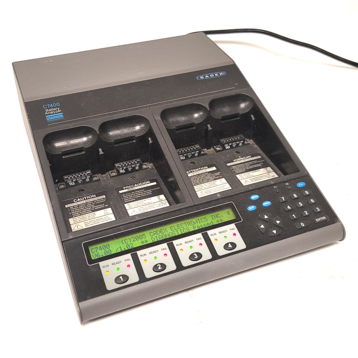 Used Cadex C7400 Advanced Battery Analyzer 4-Station, 80W 1.2-16V, 100mA-4A