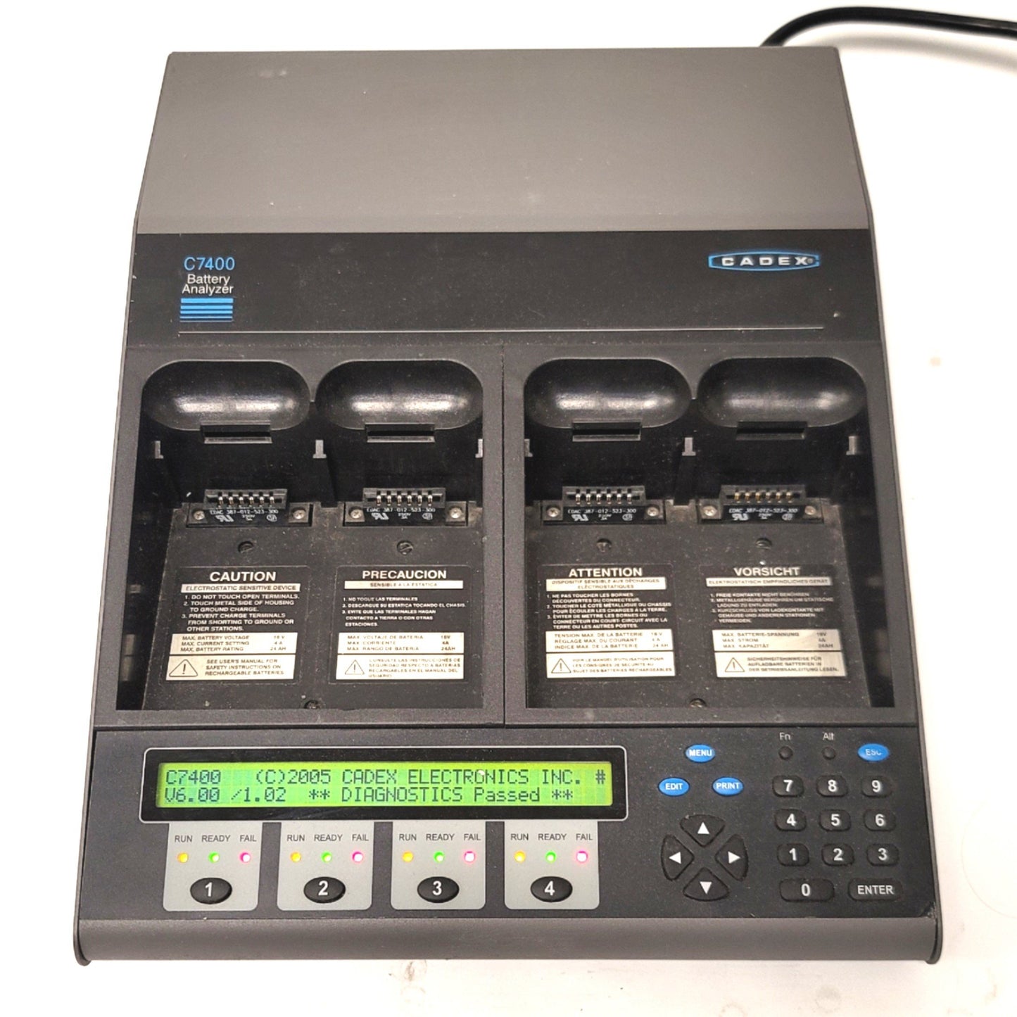Used Cadex C7400 Advanced Battery Analyzer 4-Station, 80W 1.2-16V, 100mA-4A