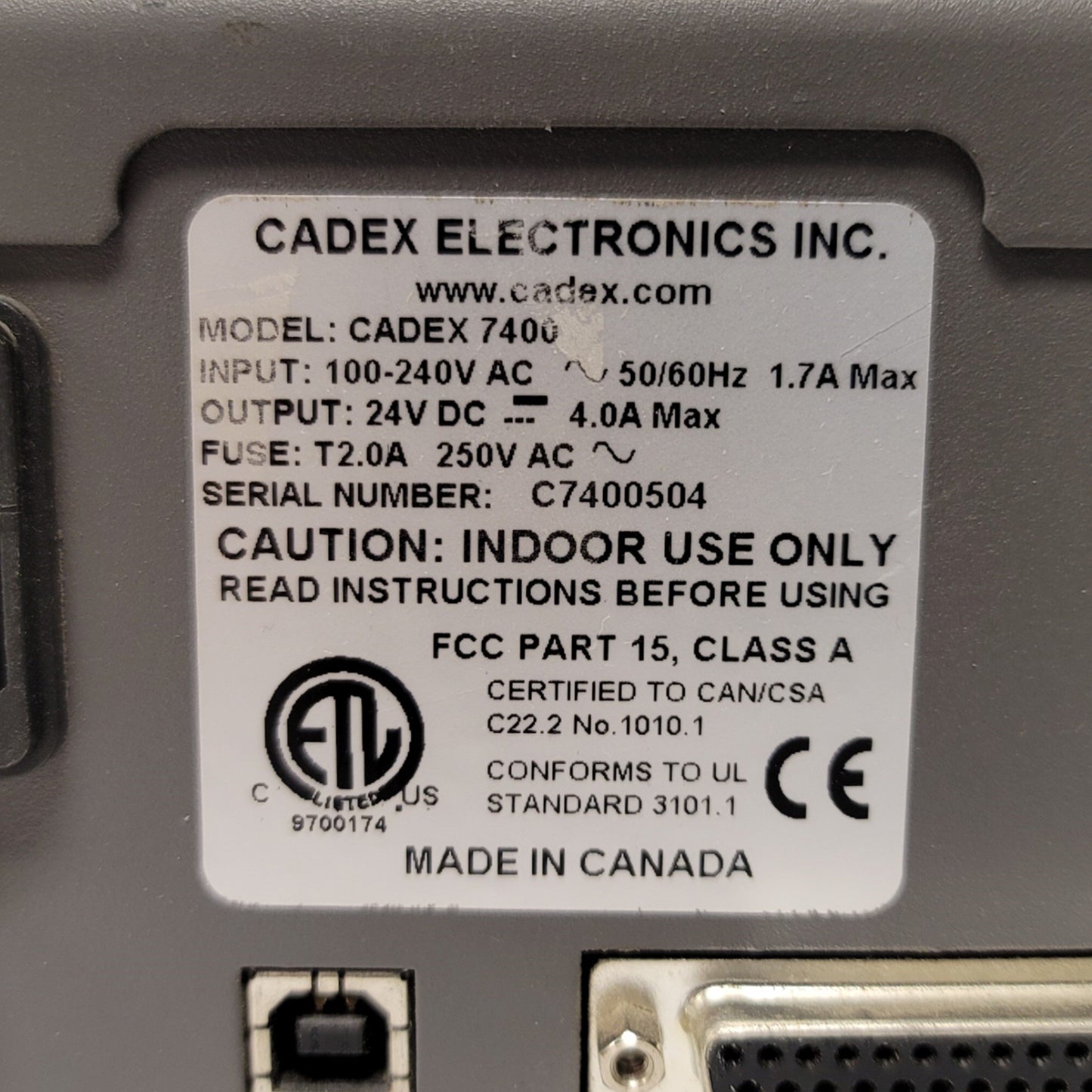 Used Cadex C7400 Advanced Battery Analyzer 4-Station, 80W 1.2-16V, 100mA-4A