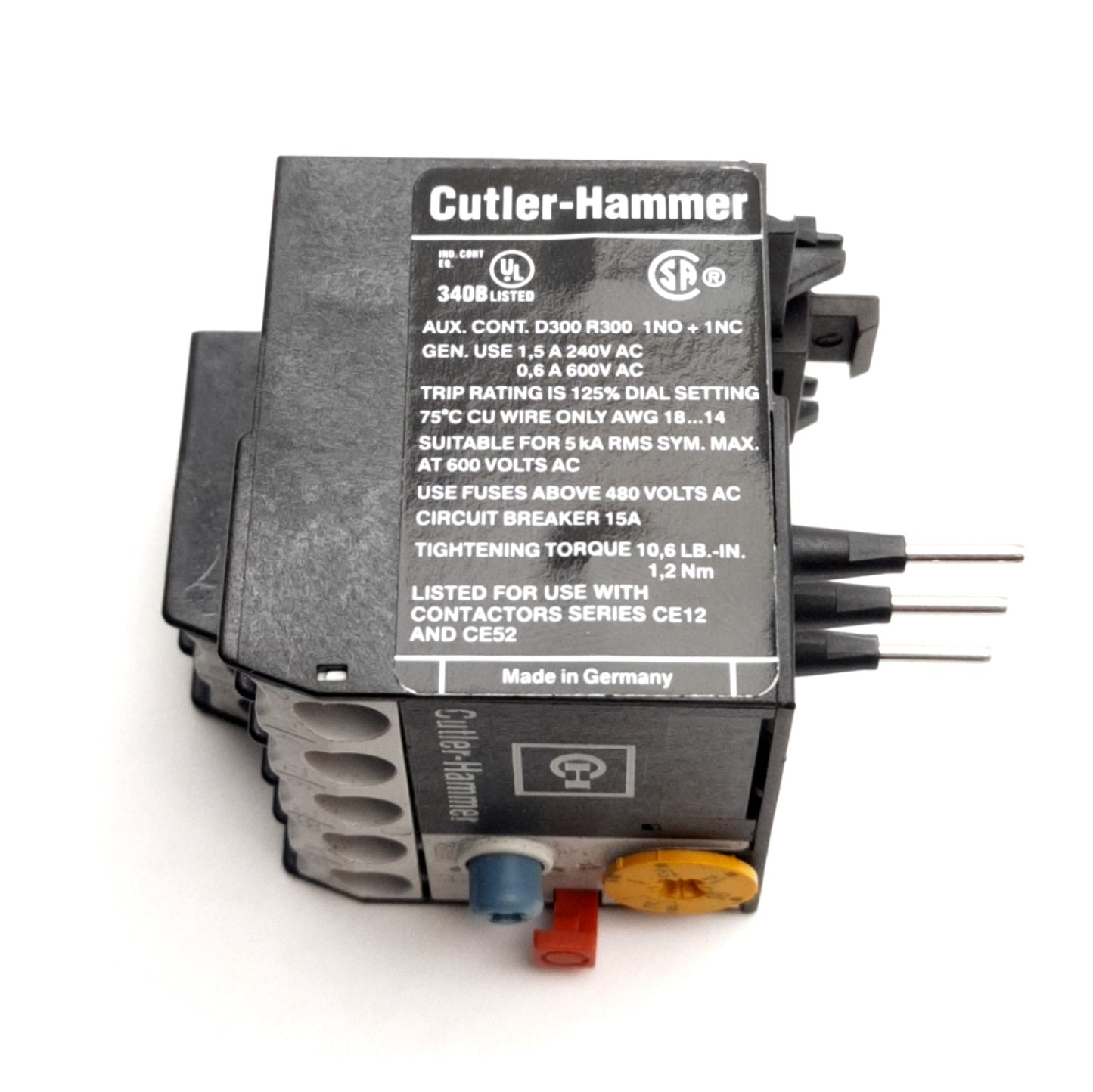 Used Cutler-Hammer C312AN3F Thermal Overload Relay 1A to 1.6A Range, NO+NC