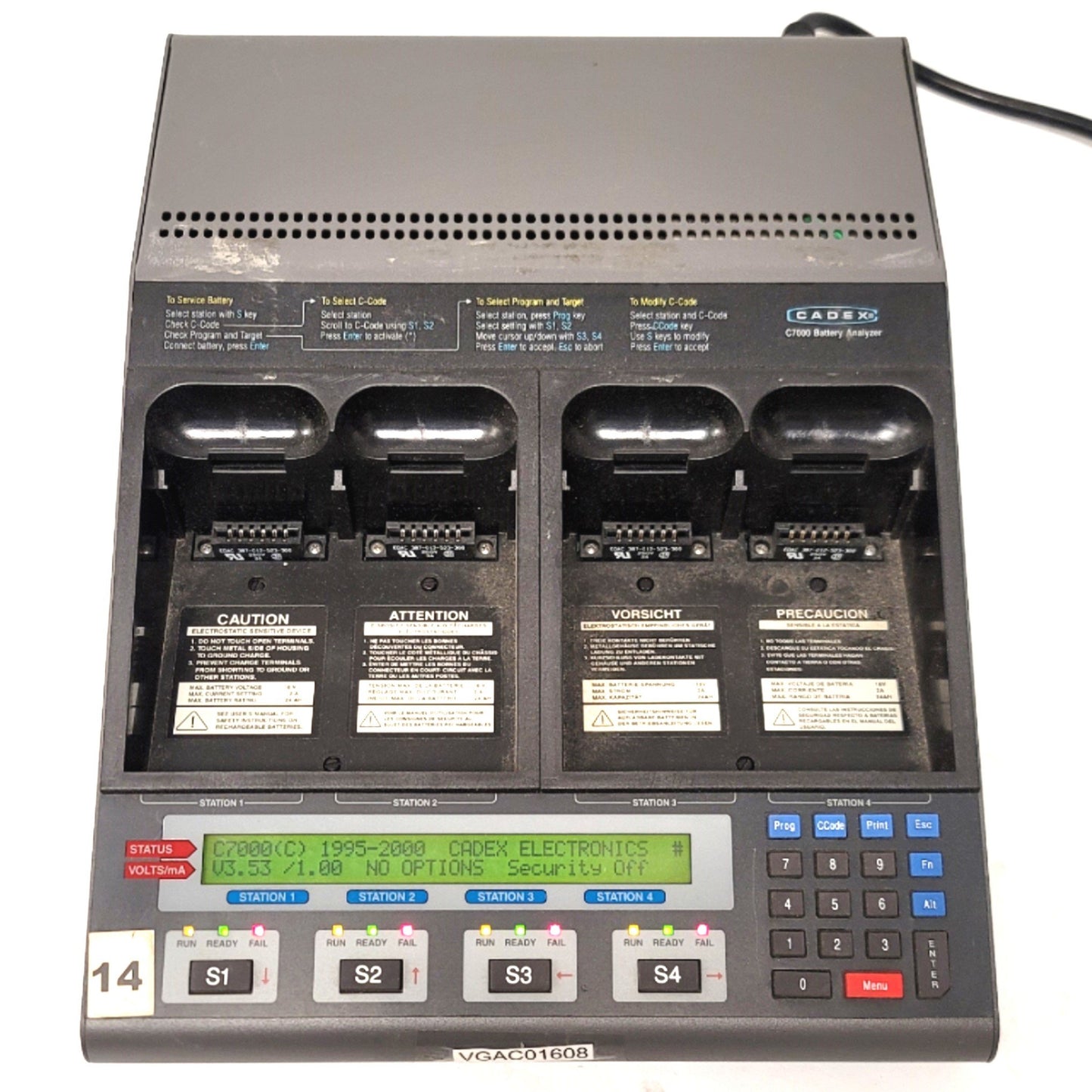 Used Cadex C7000-1 Advanced Battery Analyzer 4-Station, 80W 1.2-16V, 100mA-2A