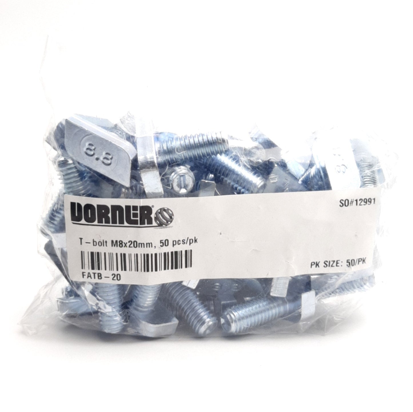 New Lot of 50 Dorner FATB-20 T-Bolts, Steel With Zinc Plated, 20mm Length, M8 Thread