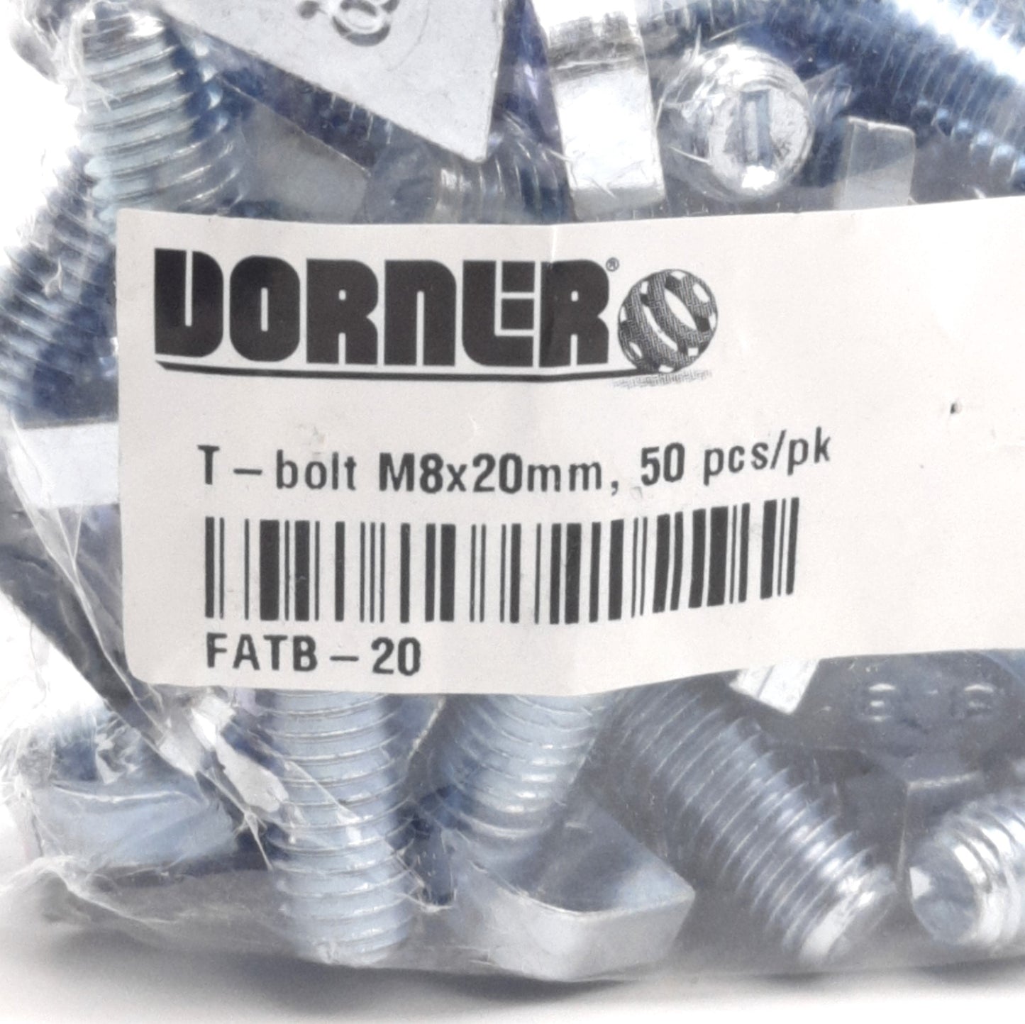 New Lot of 50 Dorner FATB-20 T-Bolts, Steel With Zinc Plated, 20mm Length, M8 Thread