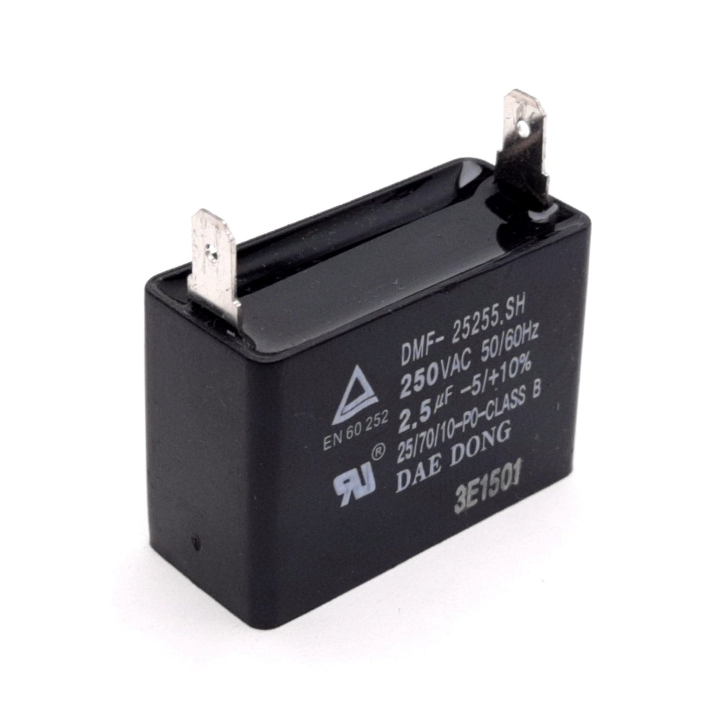 Used Daedong DMF-25255.SH Capacitor, Rating: 250VAC 50/60Hz 2.5µF