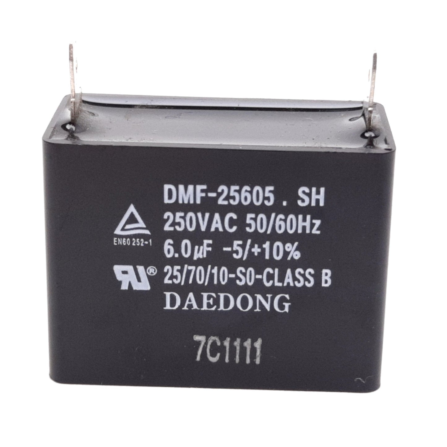 Used Daedong DMF-25605.SH Capacitor, Rating: 250VAC 50/60Hz 6.0µF