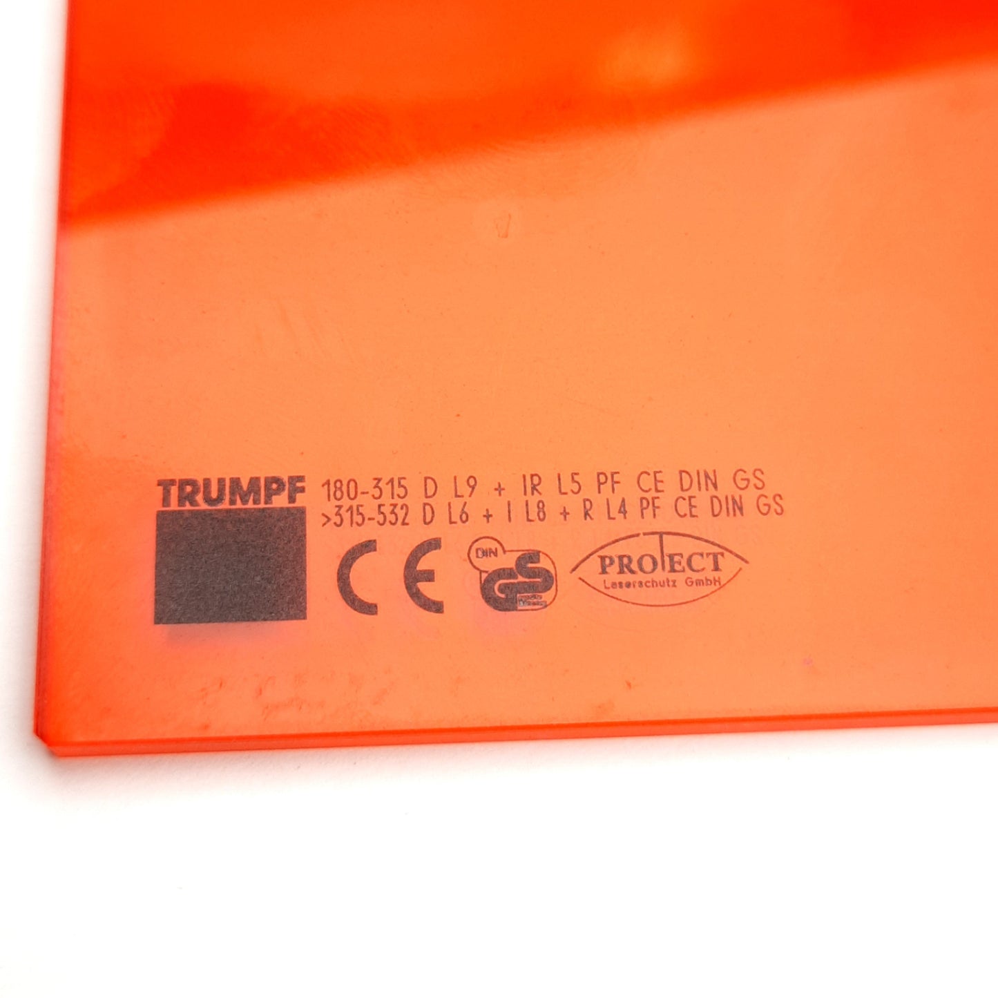 Used Trumpf 773936-01 Laser Safety Window 7-7/8" x 3-15/16" x 0.22", 180-315 >315-532