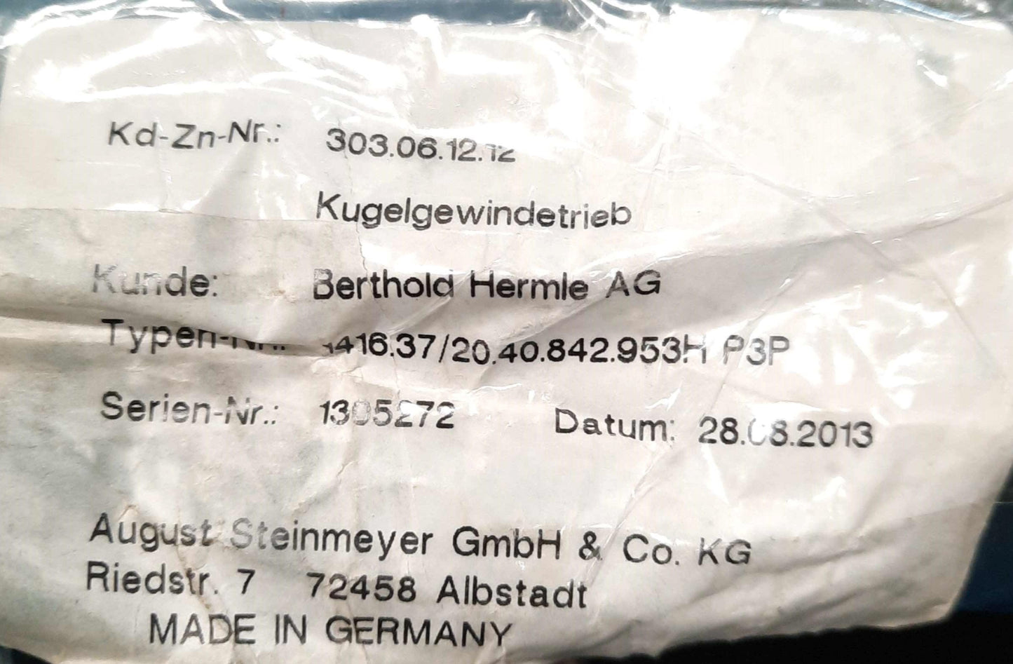 New Other Steinmeyer 1416.37/20.40.842.953H P3P Ballscrew 20mm Lead 842mm Travel ?40mm