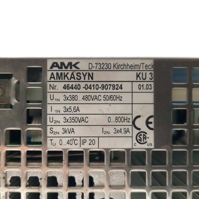 Used AMK KU 3 AMKASYN Digital Servo Drive Single-Axis In: 3?380-480VAC Out: 3? 350VAC