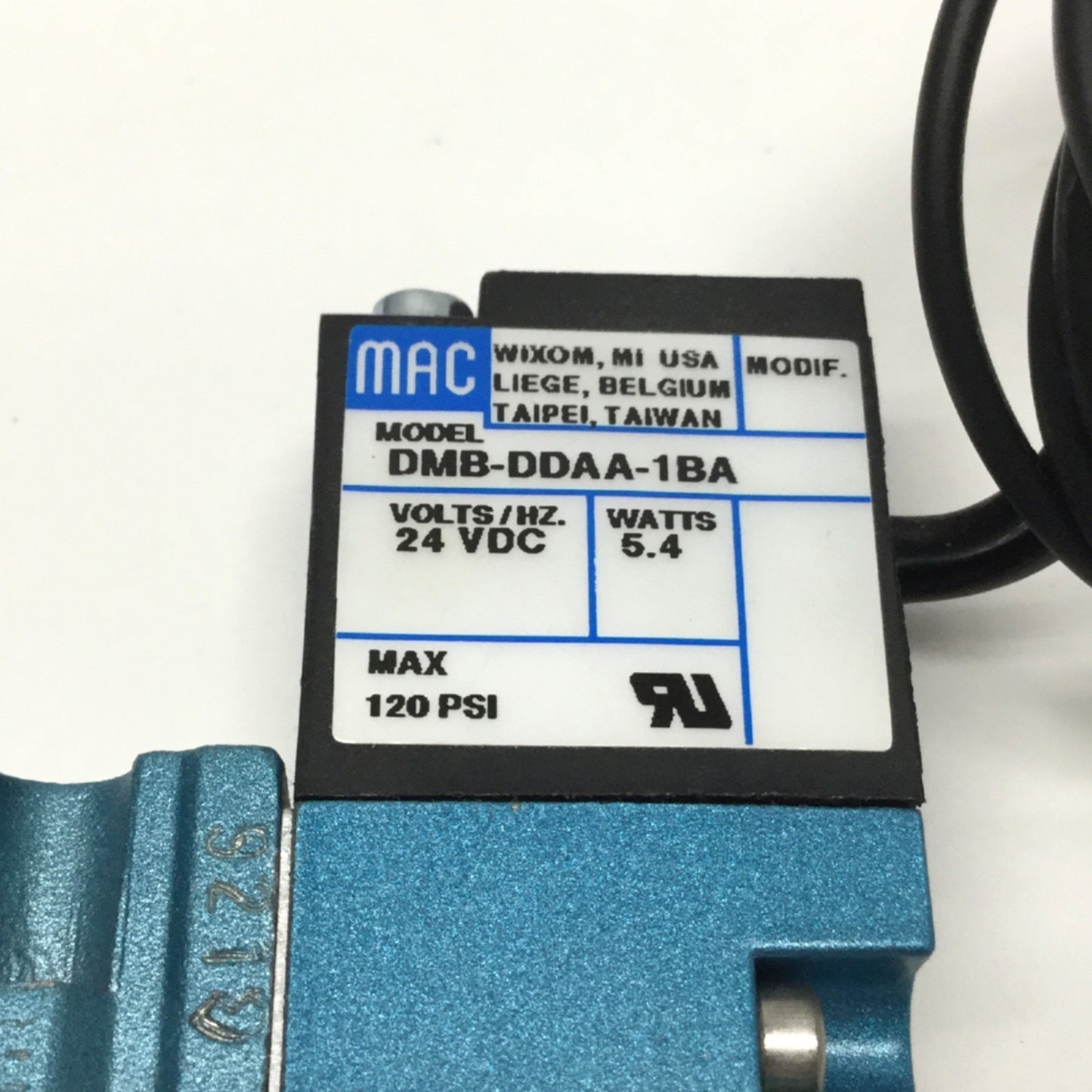 Used MAC 52A-11-AOA-DM-DDAA-1BA Solenoid Valve, 2-Position 3-Port NC, 24VDC, 1/8" NPT