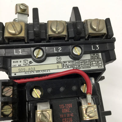 Used Allen Bradley 509-AOA Starter, 1NO Aux Contact, Size 0, 120VAC Coil, 18A 600VAC